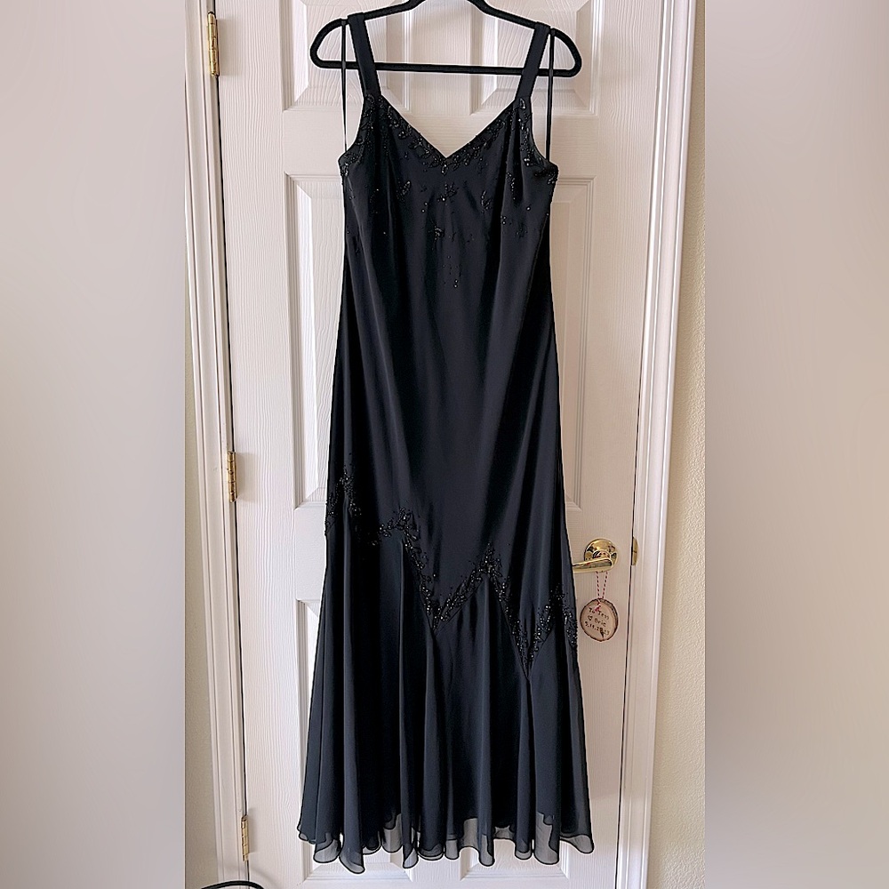 Vintage 2003 Xscape by Joanna Chen - Beaded Formal Dress (Flapper) - Black Sz 14